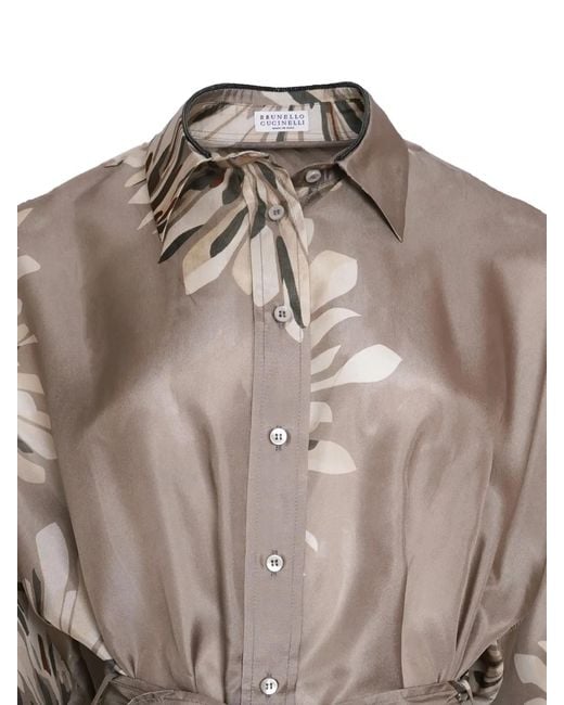 Brunello Cucinelli Brown Silk Shirt Mother Of Pearl