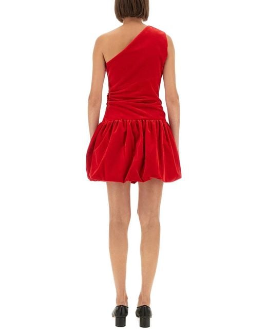 Patou Red Oneshoulder Mini Dress Bloomer Effect