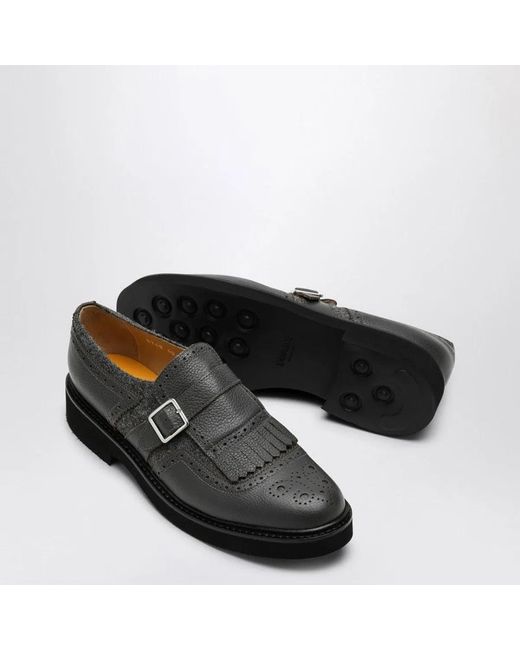 Doucal's Gray Leather Shoes With Buckle And Fringes