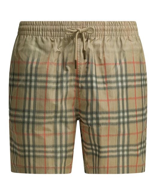 Burberry Green Check Polyester Swim Shorts for men