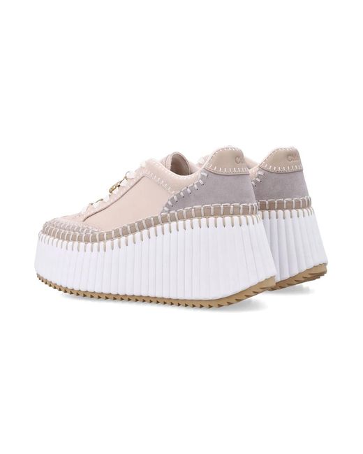 Chloé White Nama Wedge Platform Sneakers With Clover, Pineapple & Logo Charms
