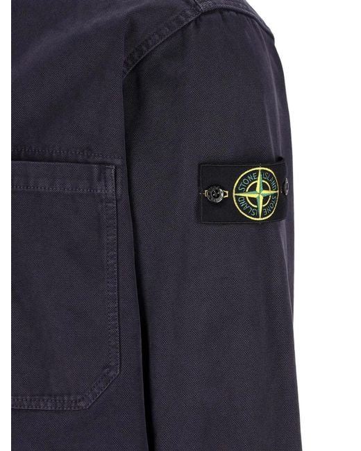 Stone Island Blue Patch-Pockets Badge Shirt for men