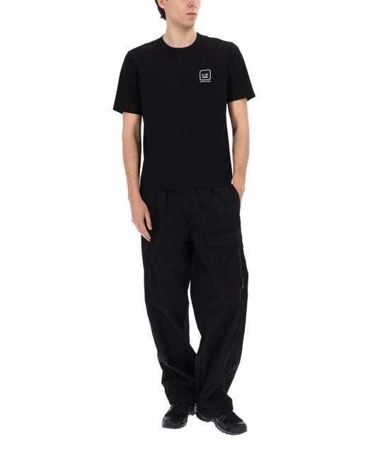 C P Company Blue Pantalone Cargo Con Patch Logo for men