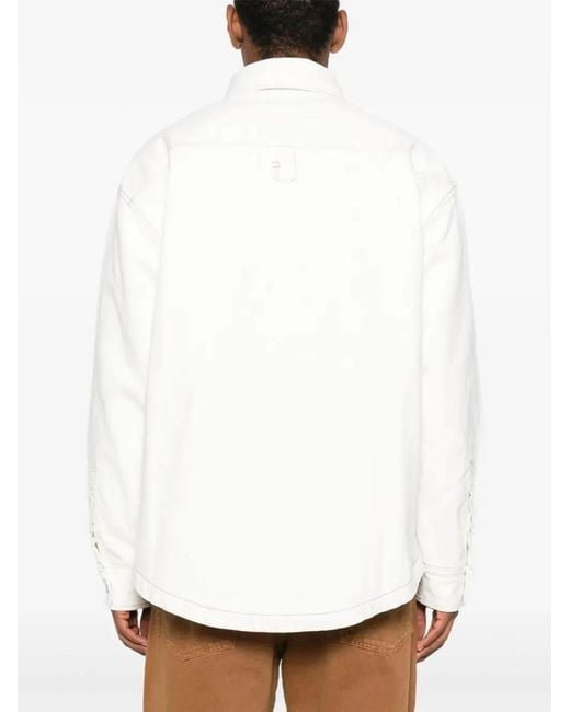 Jacquemus White Shirt Jacket With Contrast Stitching for men