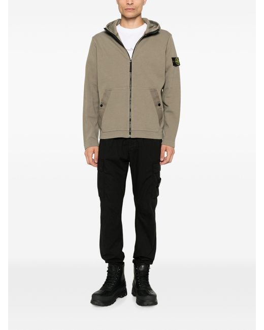 Stone Island Brown Logo-Patch Zip-Up Hoodie for men
