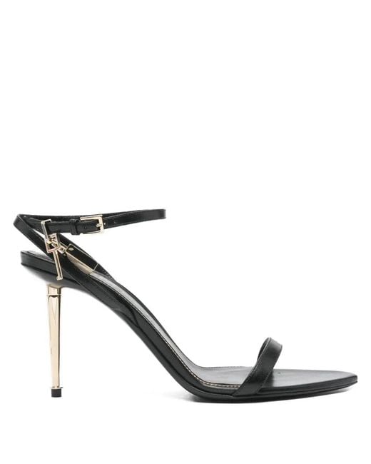 Tom Ford Black Shiny Leather Padlock Pointy Naked Sandals 85