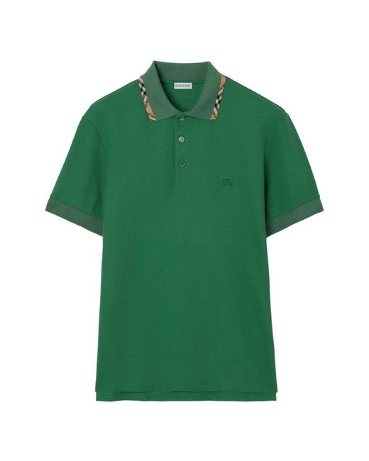 Burberry Green Check Trim Polo Shirt for men
