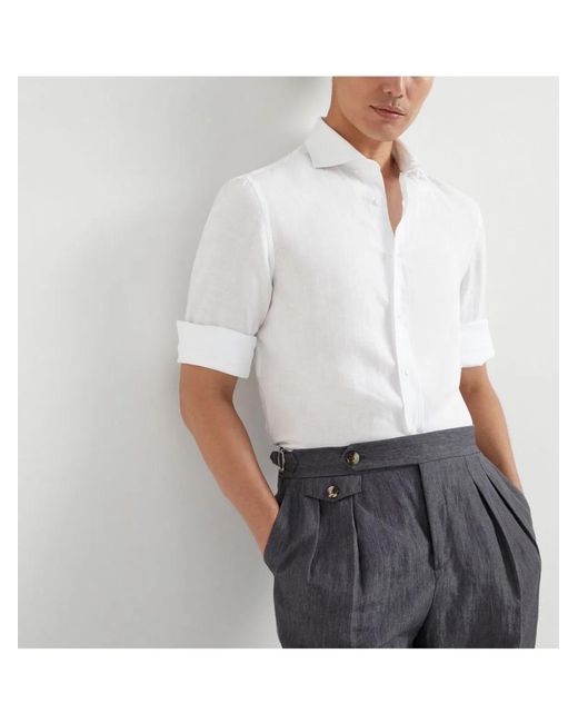 Brunello Cucinelli White Easy Fit Linen Shirt With French Collar for men