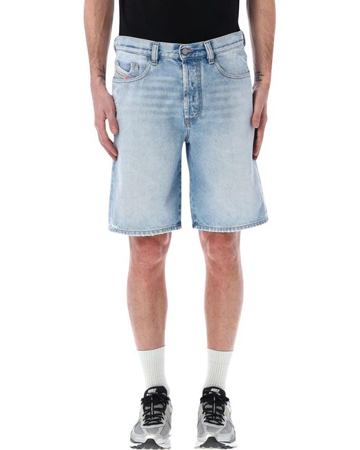 DIESEL Blue Regular Fit Knee-Length Denim Shorts for men
