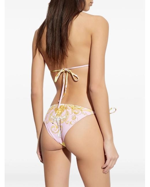 Versace Metallic Barocco Print Bikini Top
