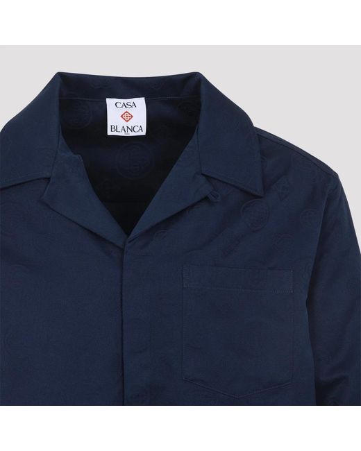 Casablanca Blue Monogram Cotton Long Sleeves Shirt for men