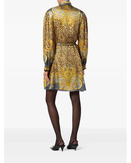 Versace Blue Dress Cheetah Foulard On Silk Crepe Satin Lw
