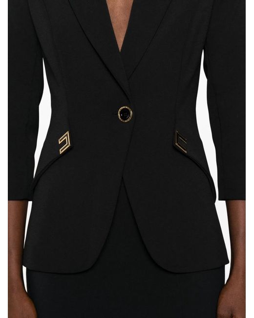 Elisabetta Franchi Black Double Stretch Crepe Jacket With Logo Details