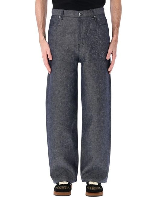 Fendi Black Relaxed Light Linen Cotton Denim Jeans for men