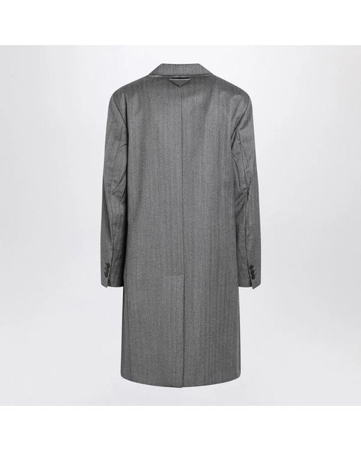 Prada Gray Single-Breasted Wool Coat for men