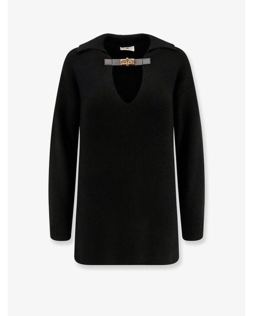 Elisabetta Franchi Black Ribbed Wool Blend Sweater
