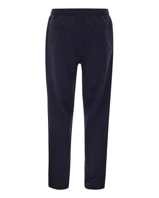 Brunello Cucinelli Blue Techno Cotton Fleece Trousers for men