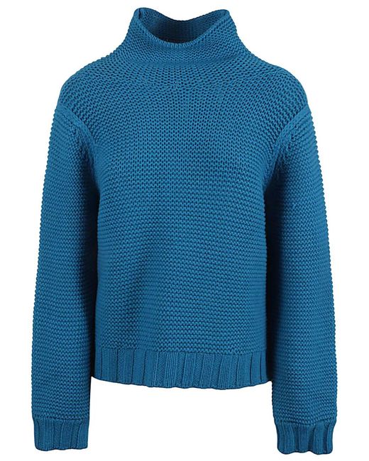 Liviana Conti Blue Wool Blend High Neck Jumper