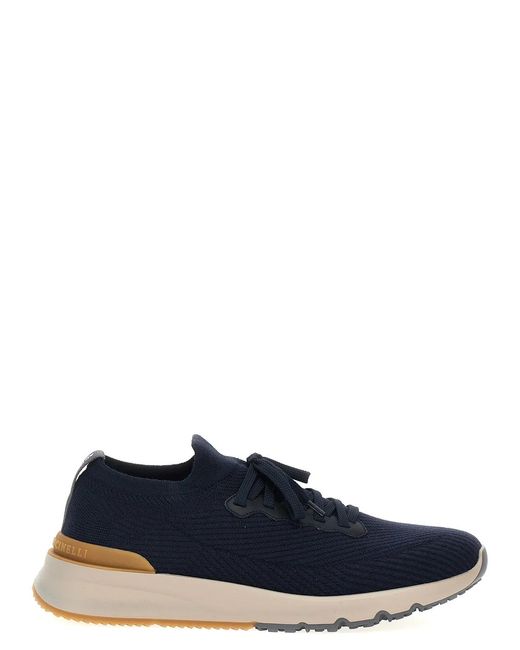 Brunello Cucinelli Blue Knitted Sneakers for men