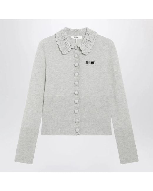 Chloé White Slim-Fit Logo Wool Cardigan