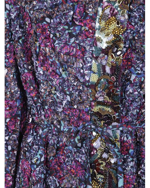 Dries Van Noten Blue "Rivkam" Print Embroidery Coat
