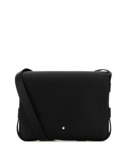 Montblanc Black Leather Messenger Crossbody Bag for men