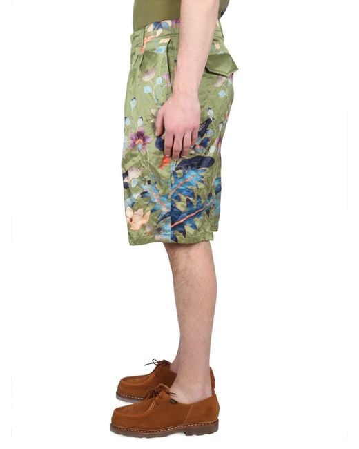 Etro Green Bermuda Shorts With Floral Print for men