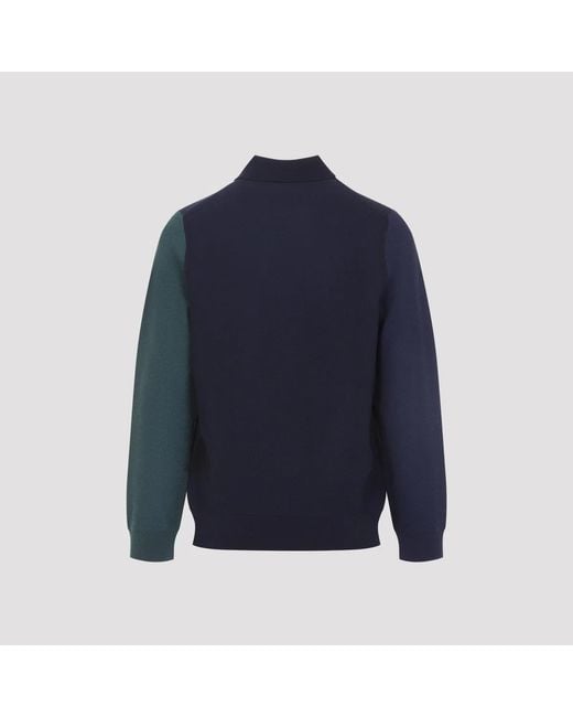 Paul Smith Blue Very Dark Wool Knit Cardigan Shirt for men