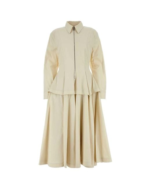 Bottega Veneta White Sand Cotton Blend Shirt Dress