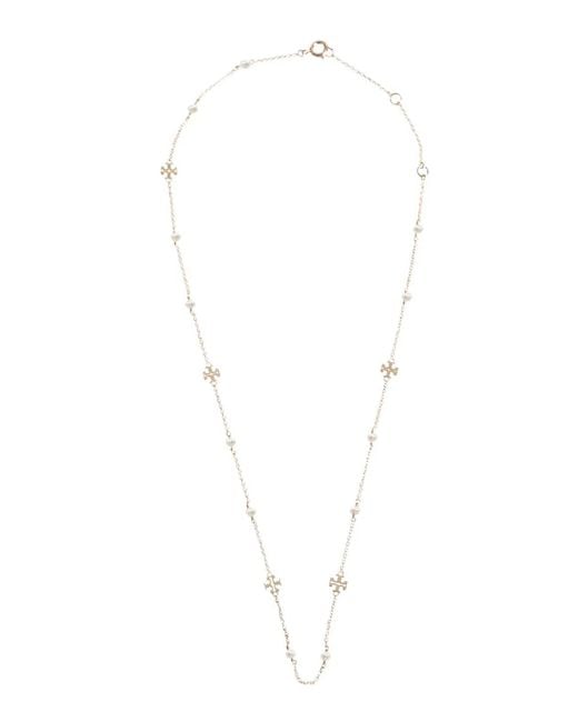 Tory Burch White Collana Kira Con Logo E Perle