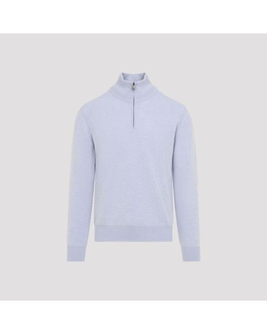 Brioni Blue Sky Pearl Half Zip Up Sweater for men