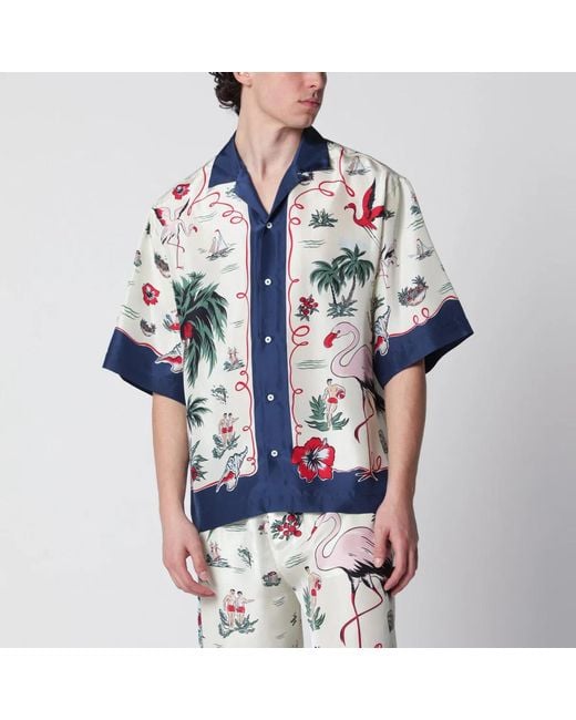 DSquared² Blue Aloha Souvenir Silk Bowling Shirt for men