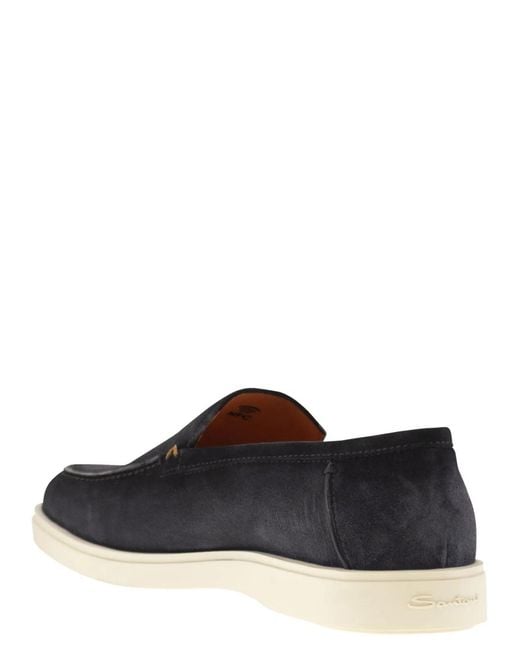 Santoni Black Suede Moccasin for men