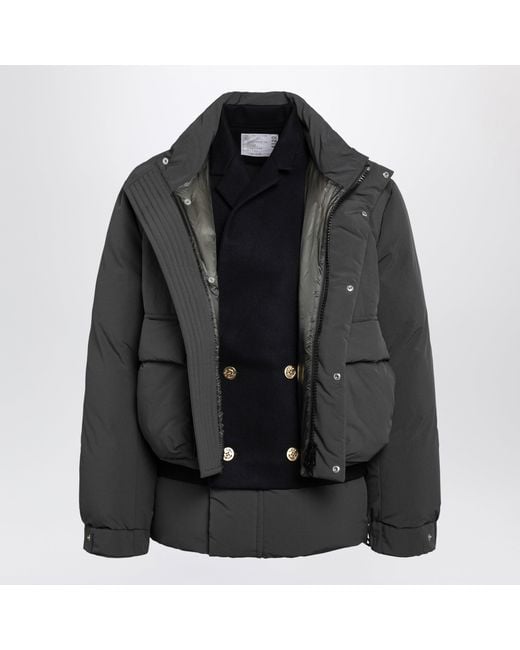 Sacai Black Khaki/ Down Jacket With Wool Insert for men