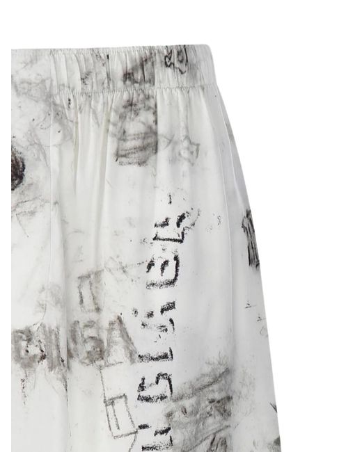 Balenciaga White Viscose Bermuda With Print for men