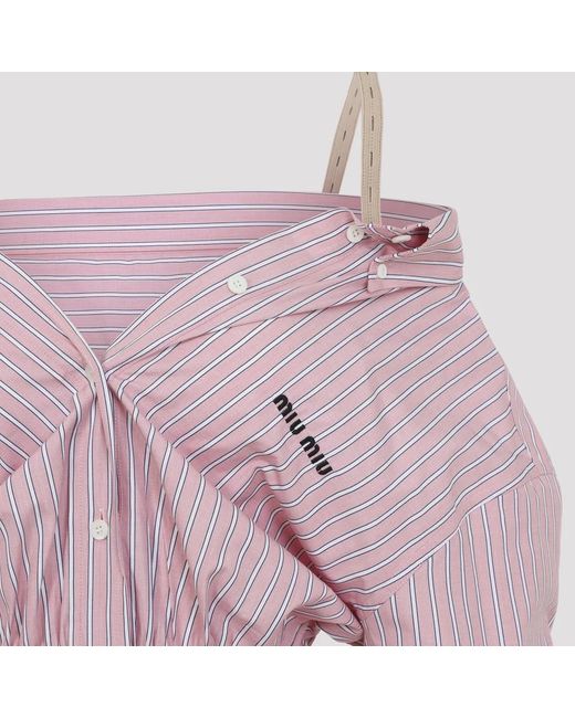 Miu Miu Purple Elasticated Waistband Striped Shirt Mini Dress