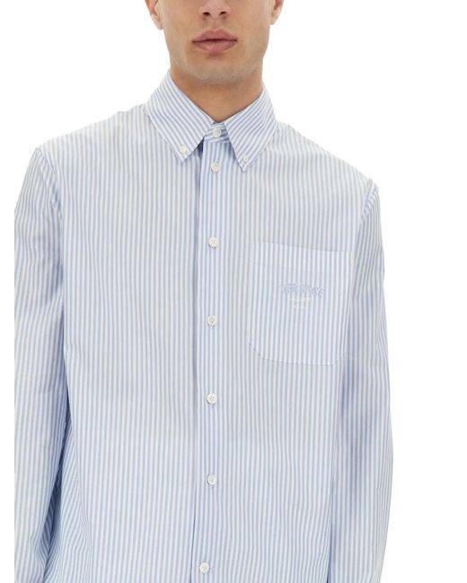 Versace Blue Striped Shirt With Silk Printed Insert for men