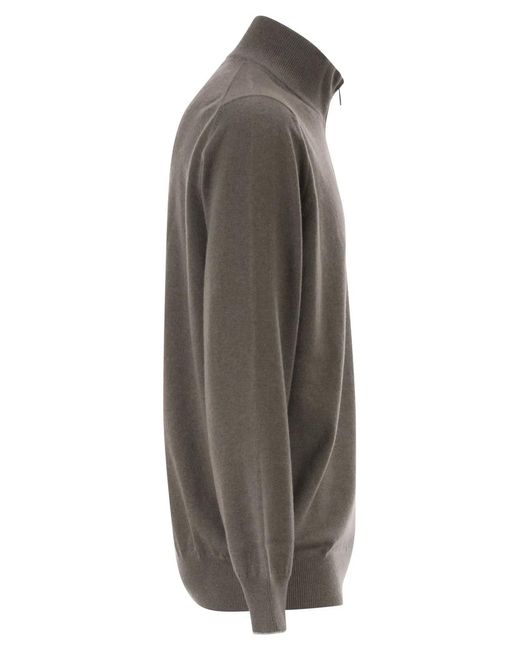 Brunello Cucinelli Green Cashmere Turtleneck Sweater With Zipper for men
