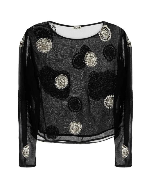 Bode Black Brooch Blouse