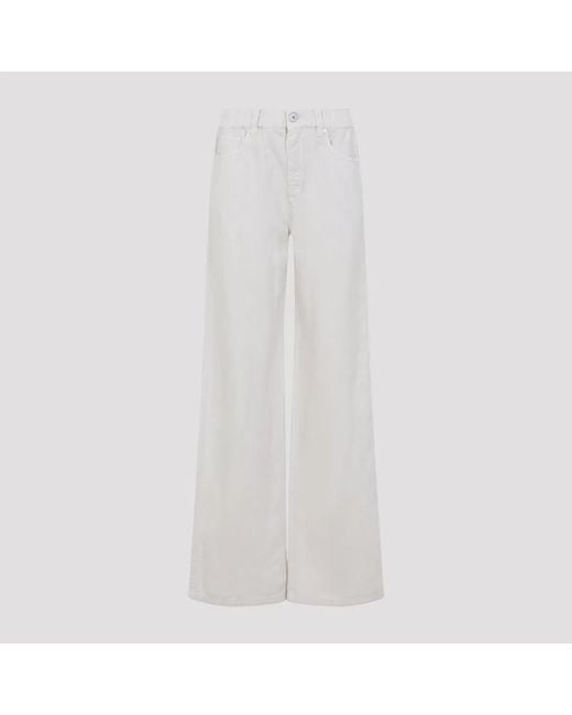 Brunello Cucinelli White Garment-Dyed Cotton And Linen Contemporary Trousers
