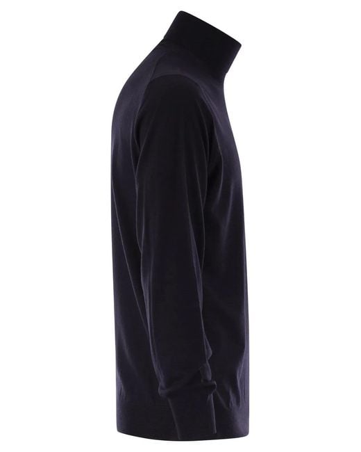 Fedeli Blue Superfine Wool Turtleneck Derby for men