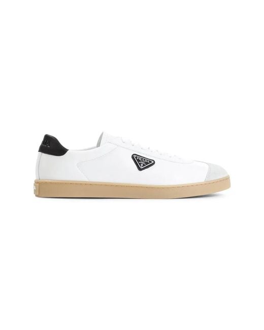 Prada White Lane Leather Low-Top Sneakers for men