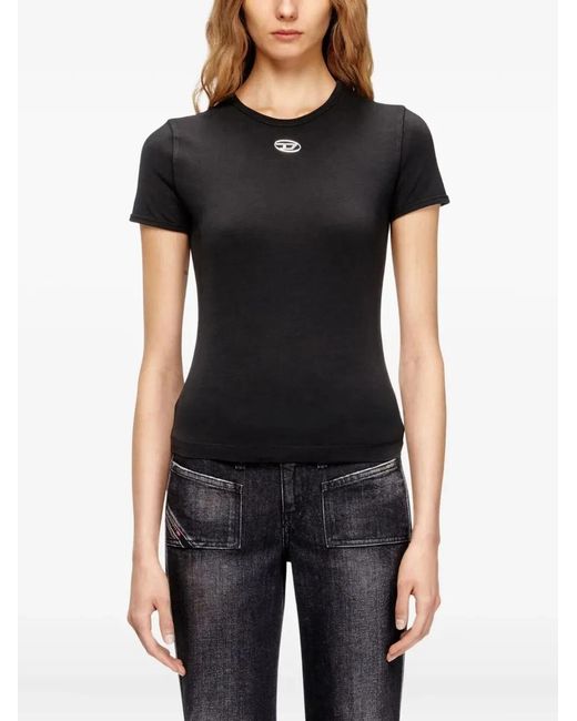 DIESEL Black Slim T-Shirt With Metallic Oval D