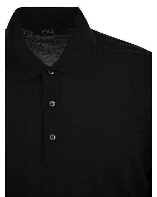 Fedeli Black Virgin Wool Polo Shirt for men