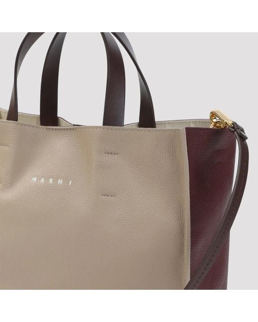 Marni Natural Moon Stone And Burgundy Tote Bag