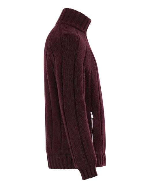 Brunello Cucinelli Red Cashmere Knit Down Jacket With Zip for men