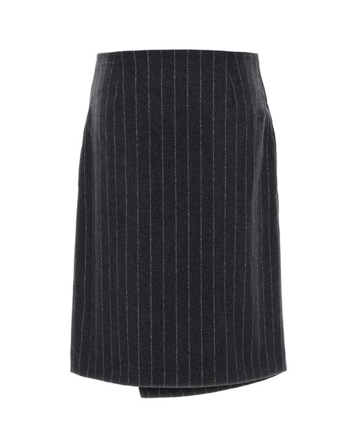 Loulou de Saison Black Embroidered Wool Blend Mason Skirt