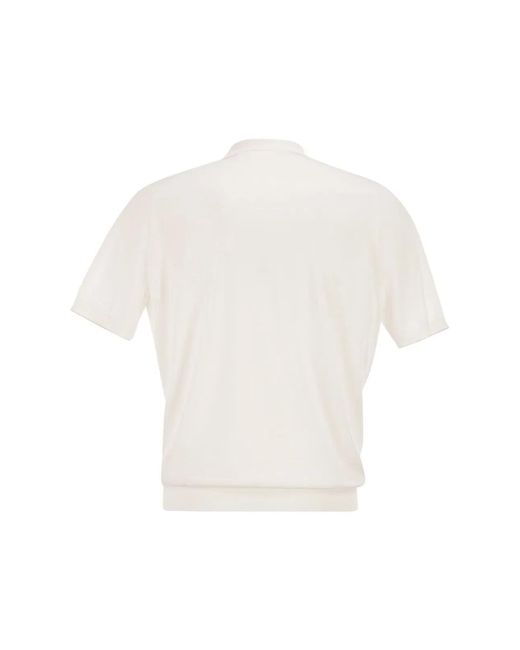 Brunello Cucinelli White Cotton Polo Style Sweater for men