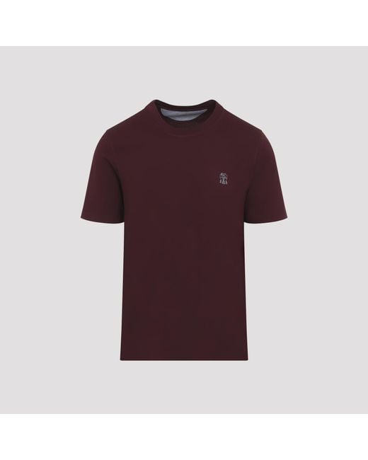 Brunello Cucinelli Purple Borgogna Cotton T-Shirt for men
