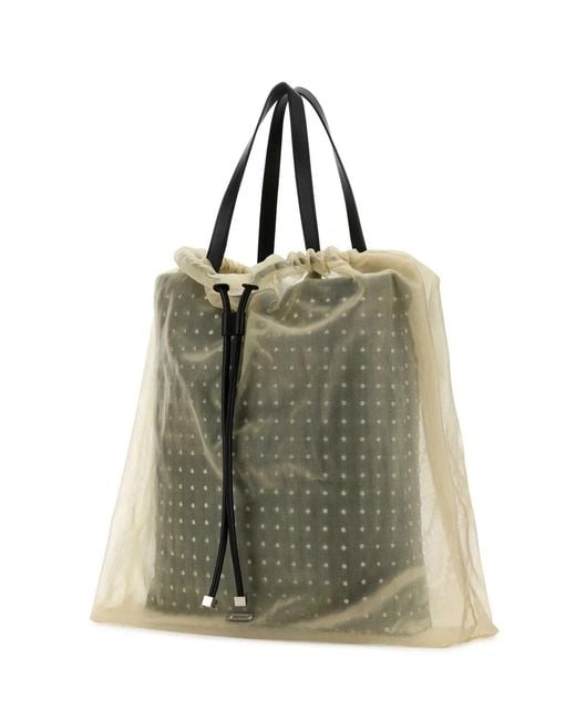 McQueen Green Two-Tone Leather And Tulle Nebula Shopping Bag